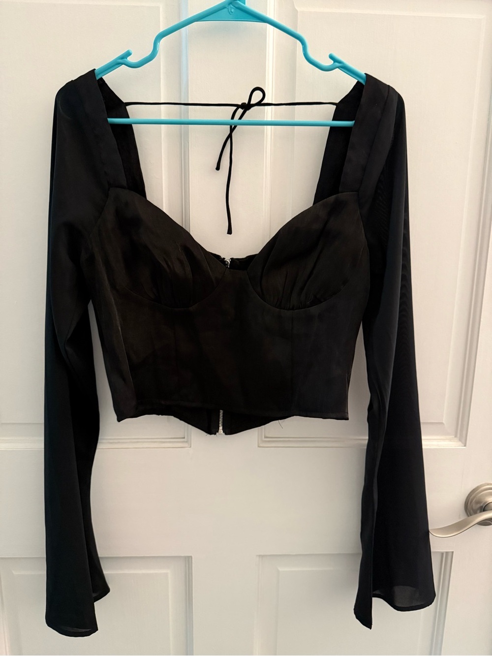 NWOT Princess Polly Black Long-Sleeve Corset Crop Top Size 6